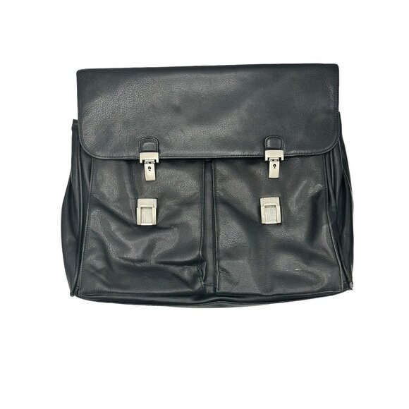 Perry Ellis Portfolio Black Genuine Leather Briefcase Black Many Pockets‎ FLAW - Picture 2 of 14